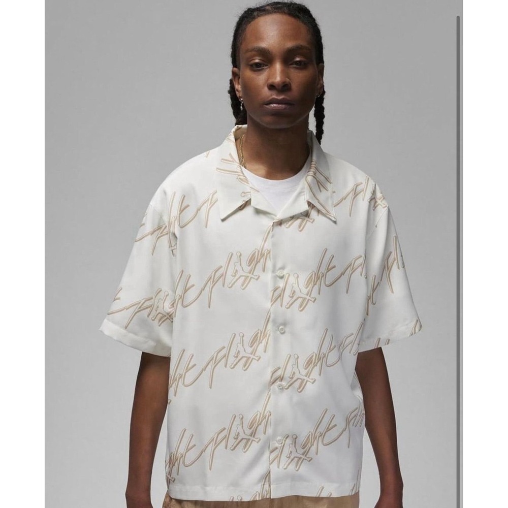 Jordan Flight Heritage Short Sleeve Button Down Sail Orewood Brown DZ0692-133